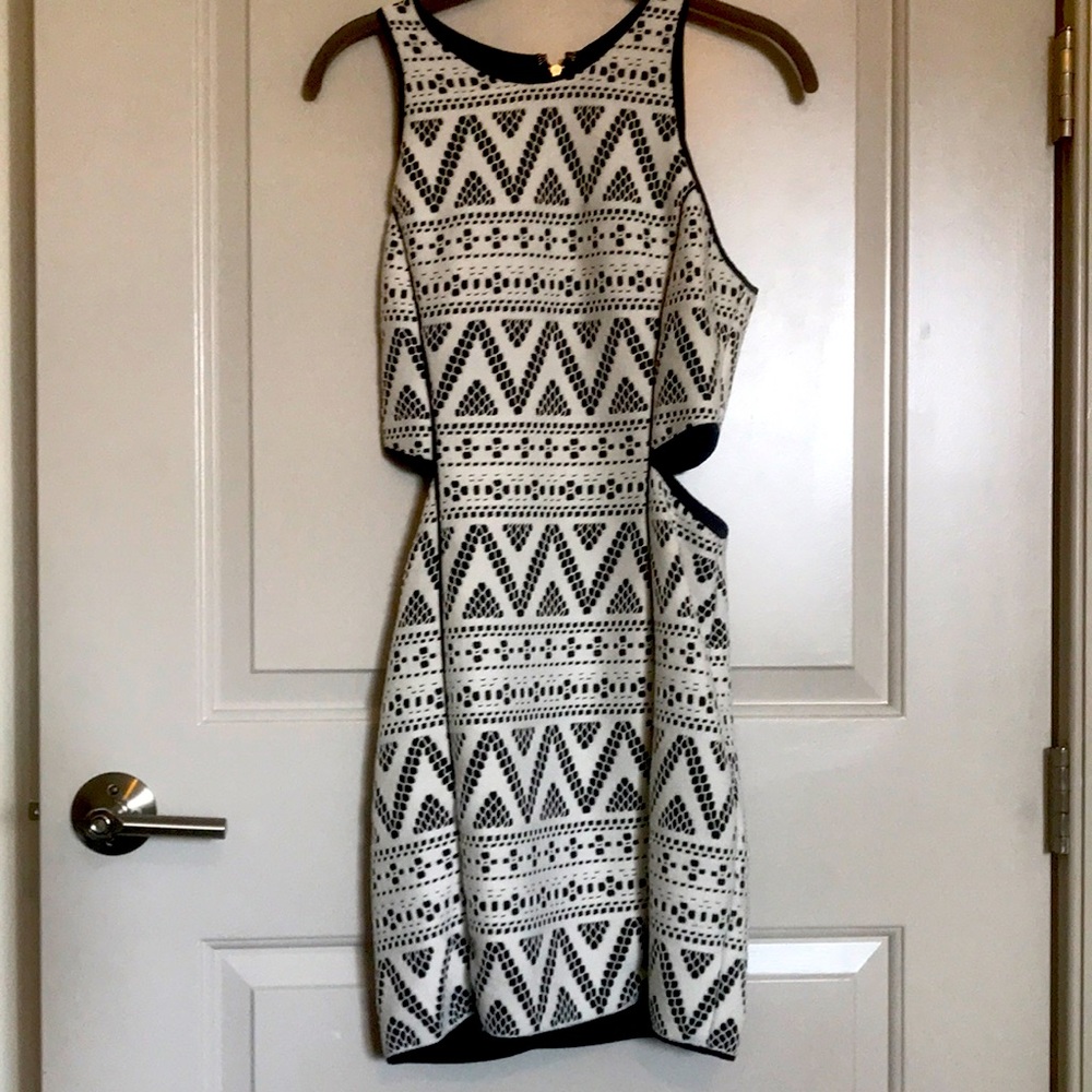 Black and cream cut out geometric knit DV dress